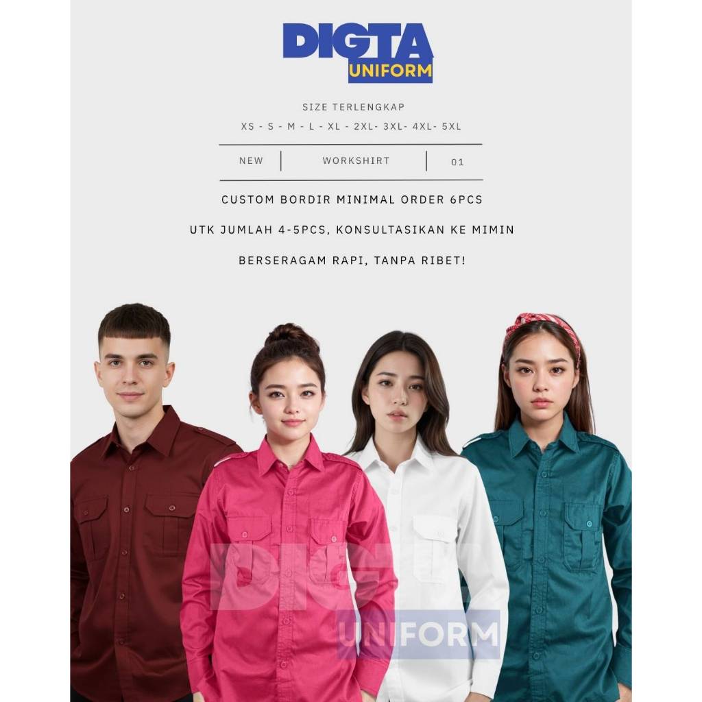 SERAGAM CUSTOM BORDIR Warna Merah Maron, Pink Magenta, Putih, Hijau Tosca Tua - Kemeja Polos Pria da