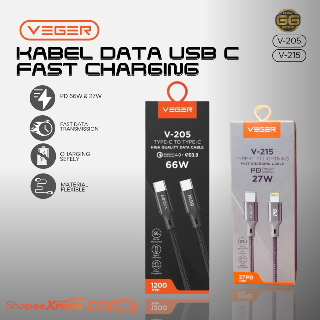 KABEL VEGER USB C To LIGHTNING 27W // USB C TO C 66W