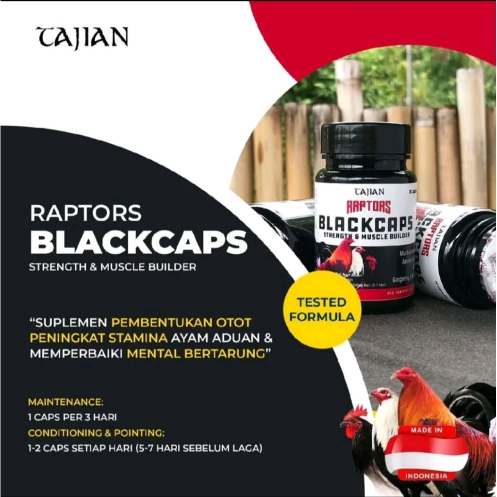 RAPTORS BLACKCAPS 30 Capsul Doping Ayam Laga Aduan Pisau Laga Menambah Massa Otot Ayam Massa Pembent