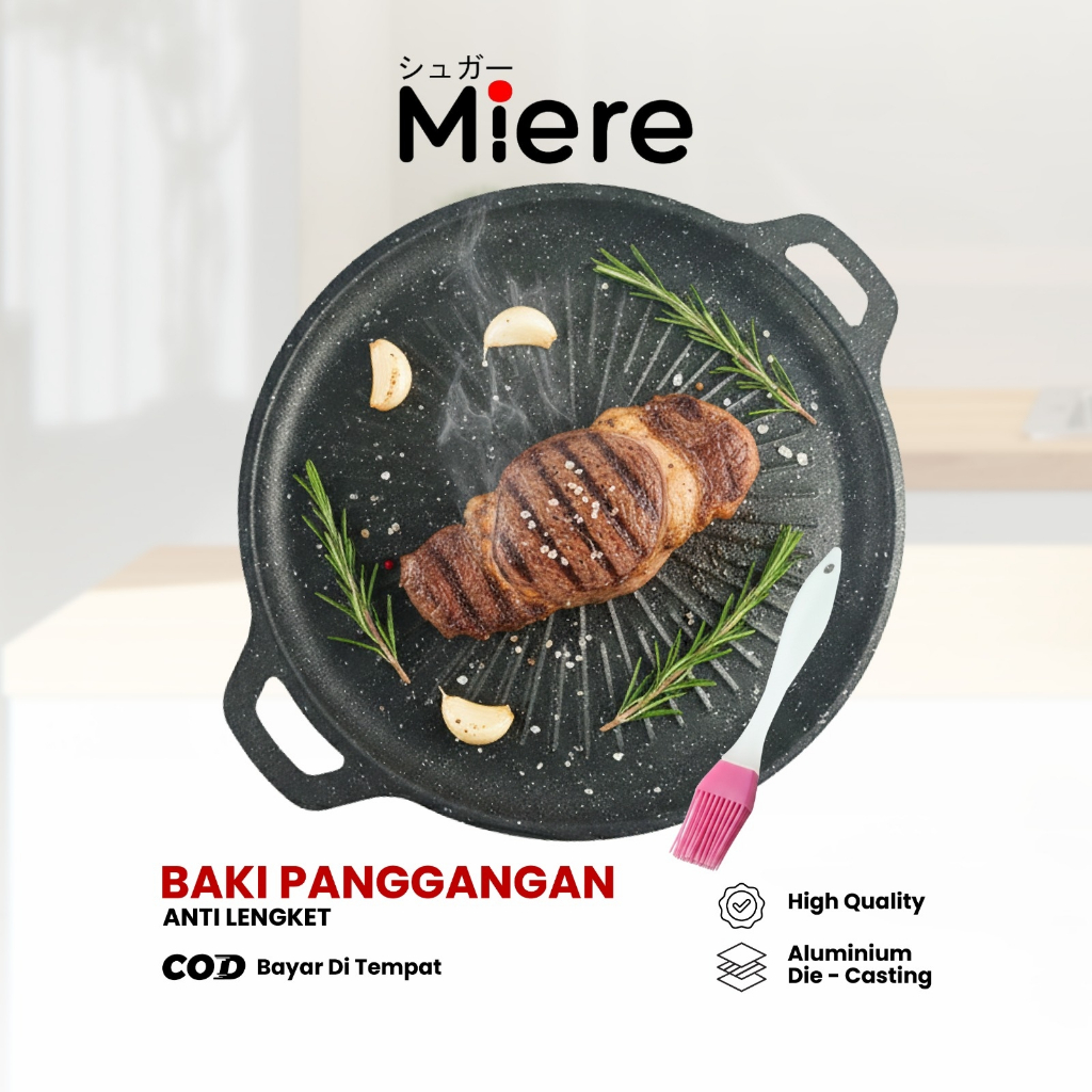 Mierehome Set Grill Pan Dan Kompor 32cm 34cm 36cm 38cm Portablea Wooden Handle Alat Panggangan BBQ G
