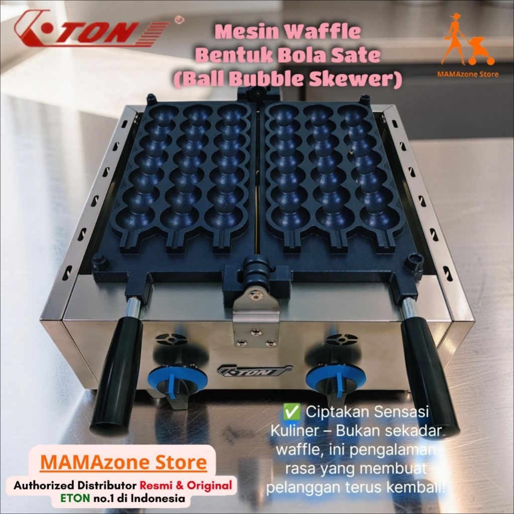 Mesin Waffle GAS Bentuk BOLA SATE - Viral Ball Bubble Skewer Waffle Machine with Premium Teflon