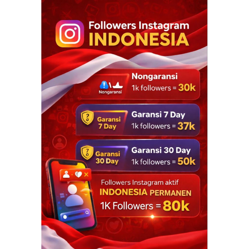 Followers IG Indonesia Real Aktif | Non Drop | Refill Garansi | Termurah