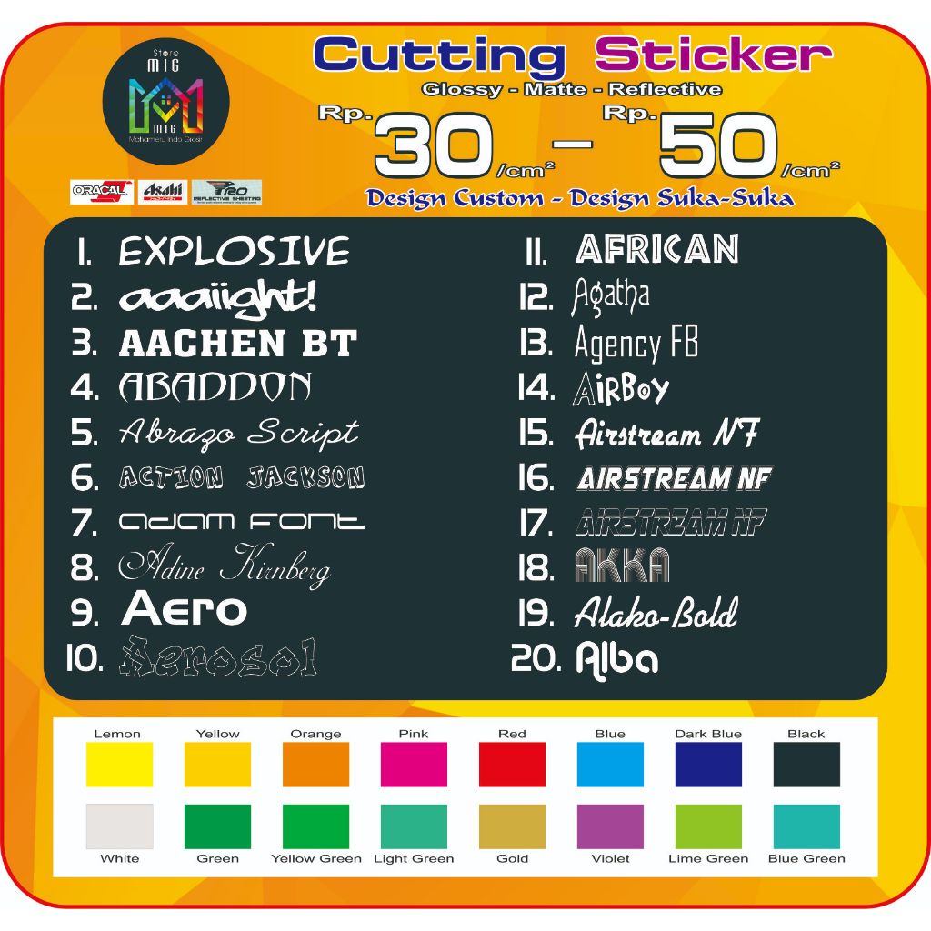 Cutting Sticker Nama Tulisan Kata Logo Custom Stiker Motor Helm Mobil Etalase Tumbler Nama perusahaa