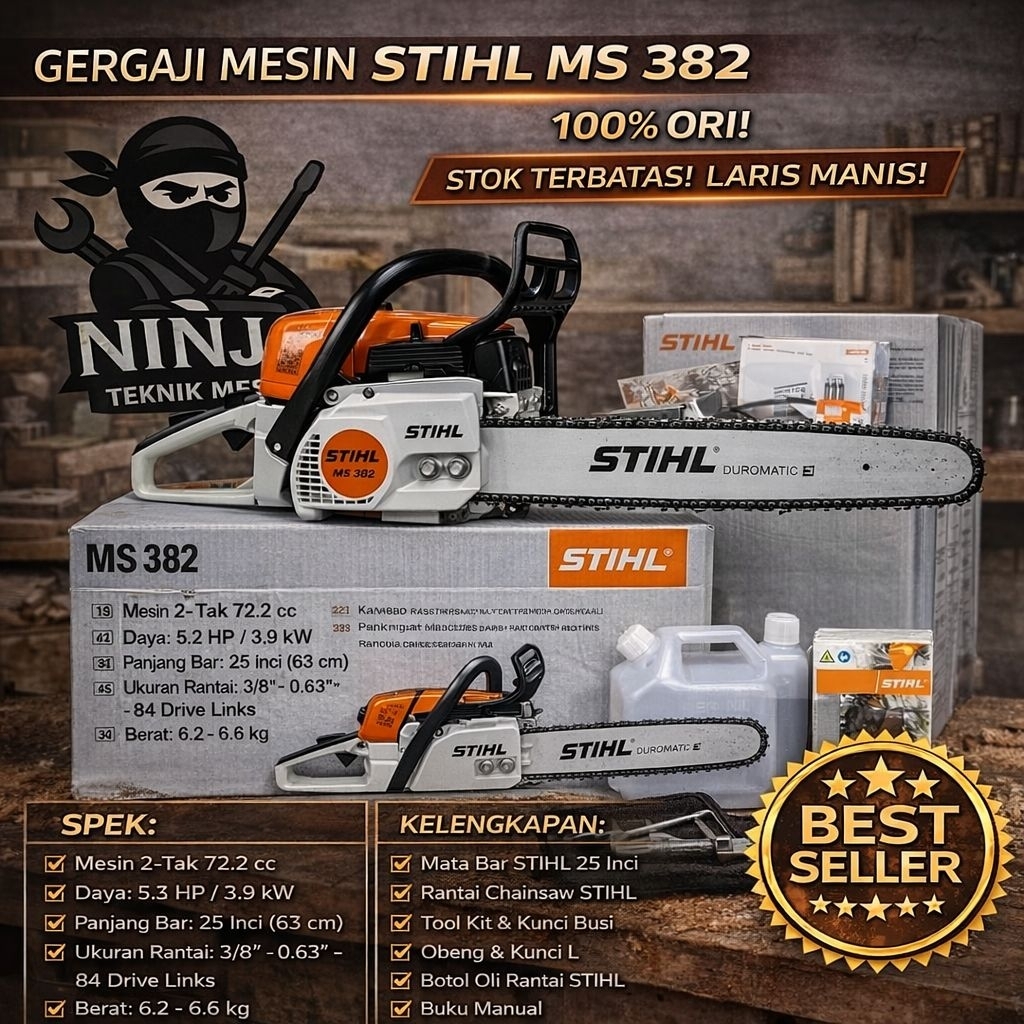 Stihl Gergaji Mesin Chainsaw Ms382 Bar 25Inch 42T ori