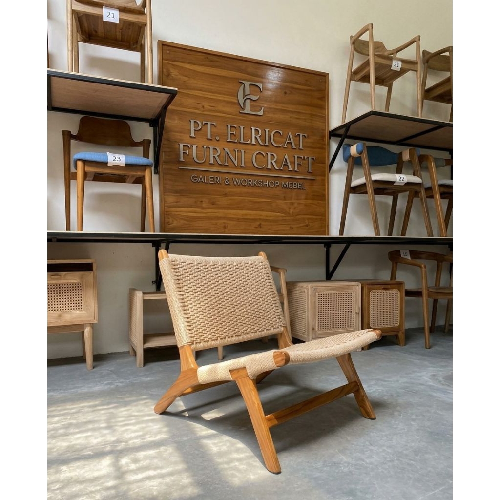 Carl Hansen & Son CH25 Lounge Chair PREMIUM kursi santai rajut tali/kayu jati perhutani/kursi anyama