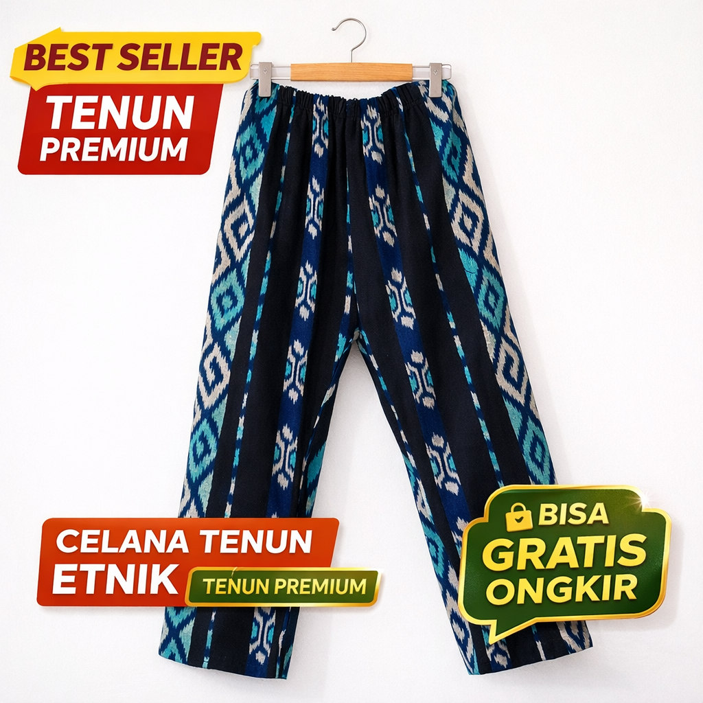 Zahira Etnik Celana Tenun Troso Jepara Pria Wanita Premium Etnik Celana Santai Panjang Jumbo Unisex 