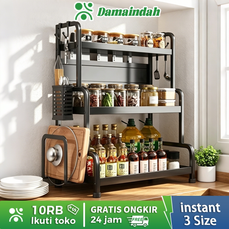 Damaindah Rak bumbu/Rak serbaguna/Rak penyimpanan meja/Rak bumbu dapur/Rak Bumbu Dapur 2-3 Tingkat