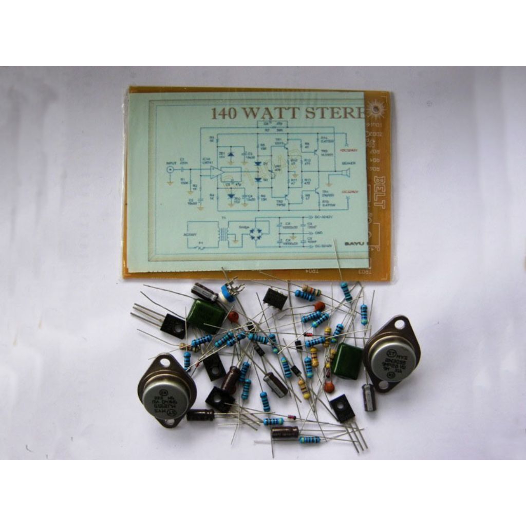PCB dan komponen 140 watt stereo power amplifier