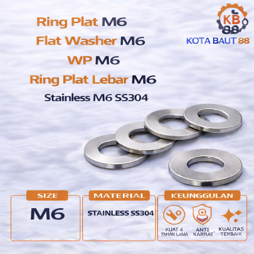 Ring Plat Lebar M6 / Wide Flat Washer M6 / WP Lebar M6 / Ring Plat Lebar Stainless M6 SS304