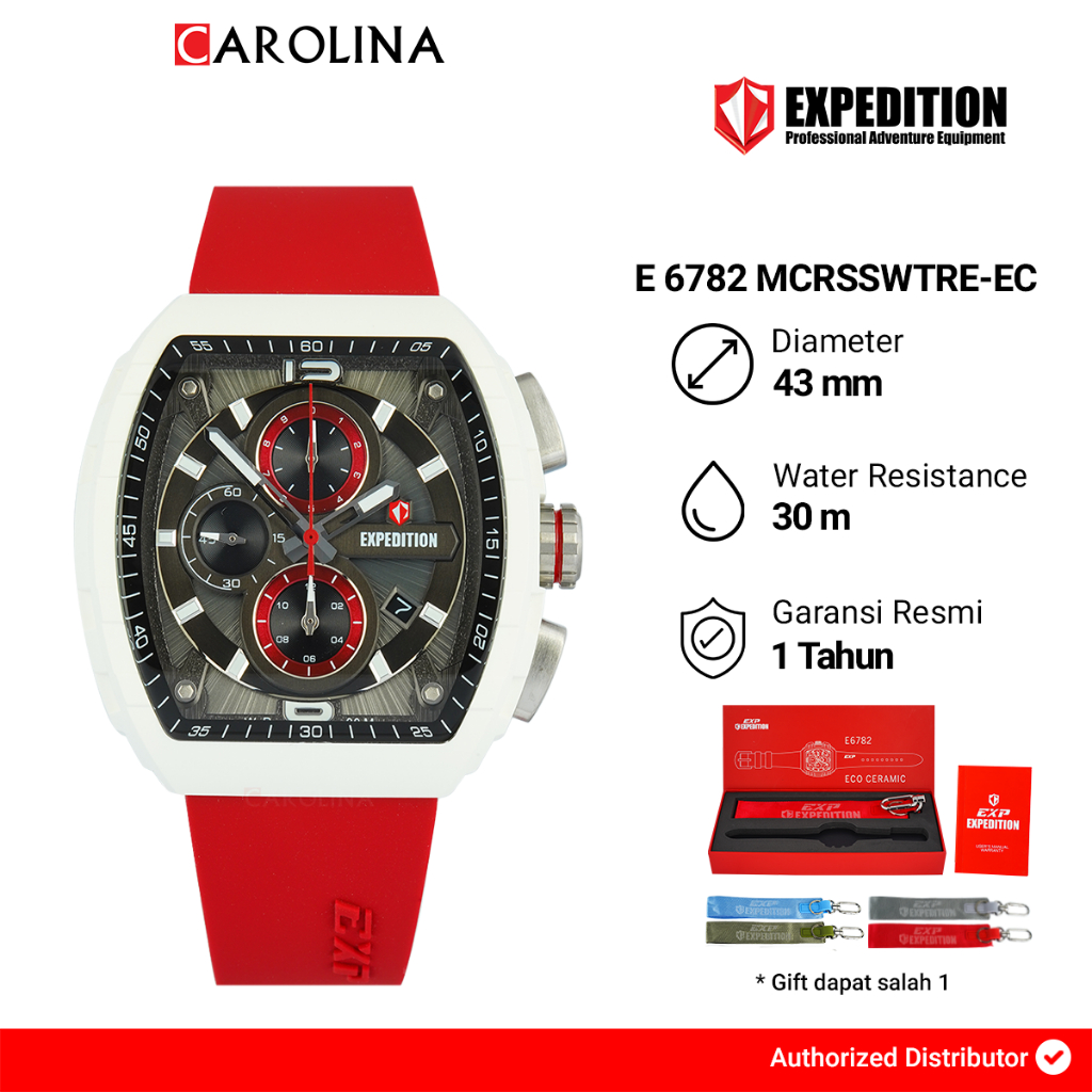 Jam Tangan Pria Expedition Chronograph E 6782 MCRSSWTRE-EC Black Dial Red Rubber Strap