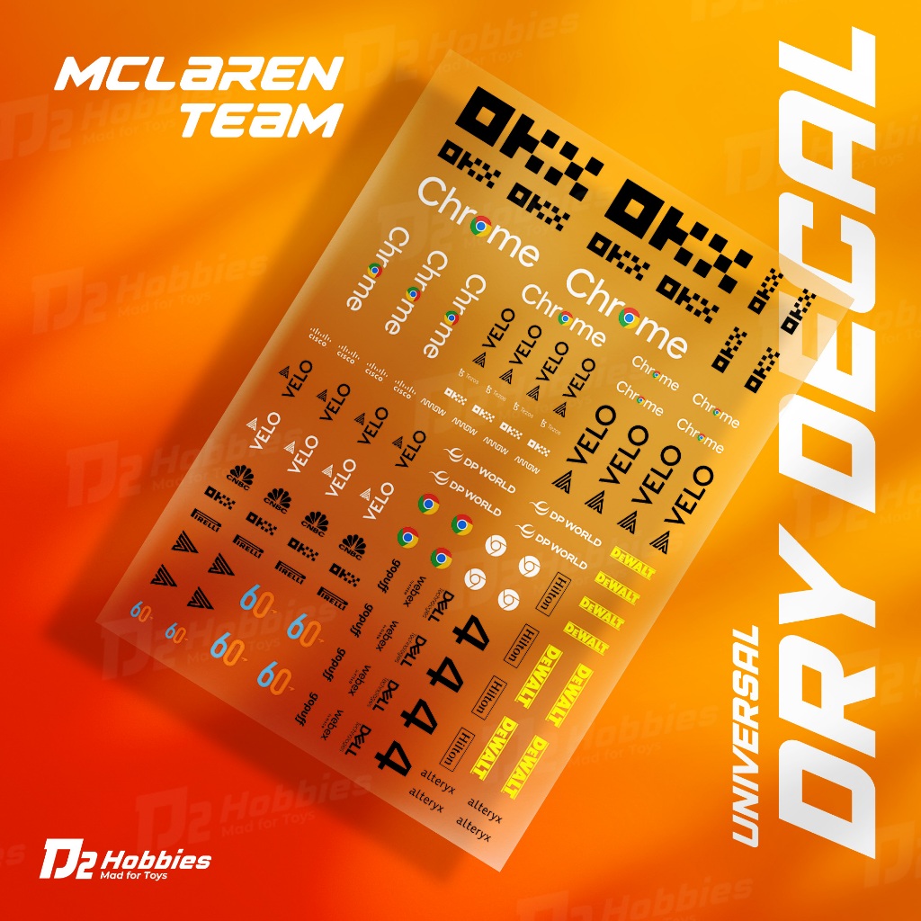 f1 mclaren team Universal Sticker dry decal kering D2 Hobbies model kit, mini 4wd, diecast, RC, tami