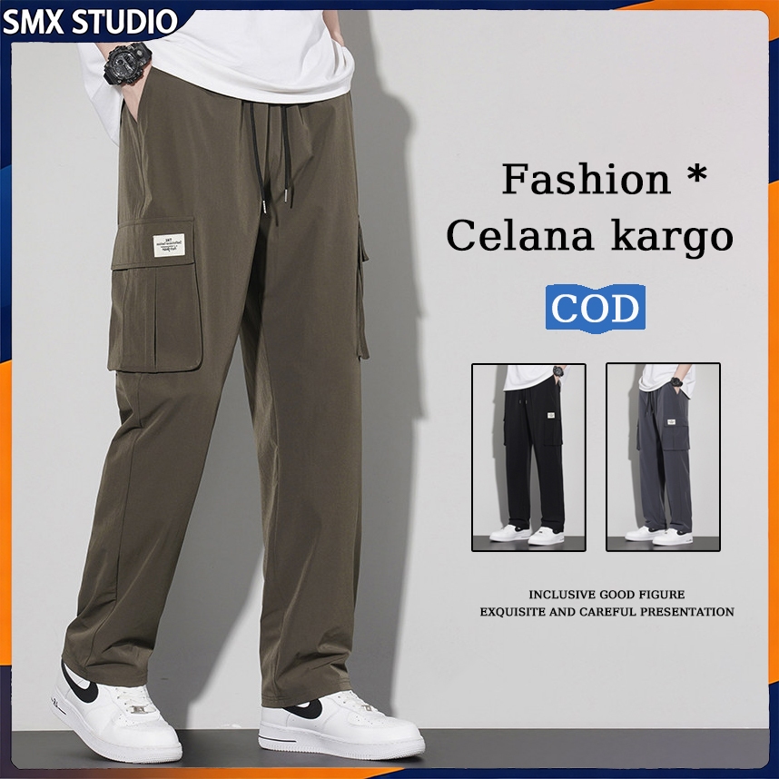 Celana cargo panjang pria Cargo pants pria hijau Cowok baggy pants Celana sutra es Bisa COD