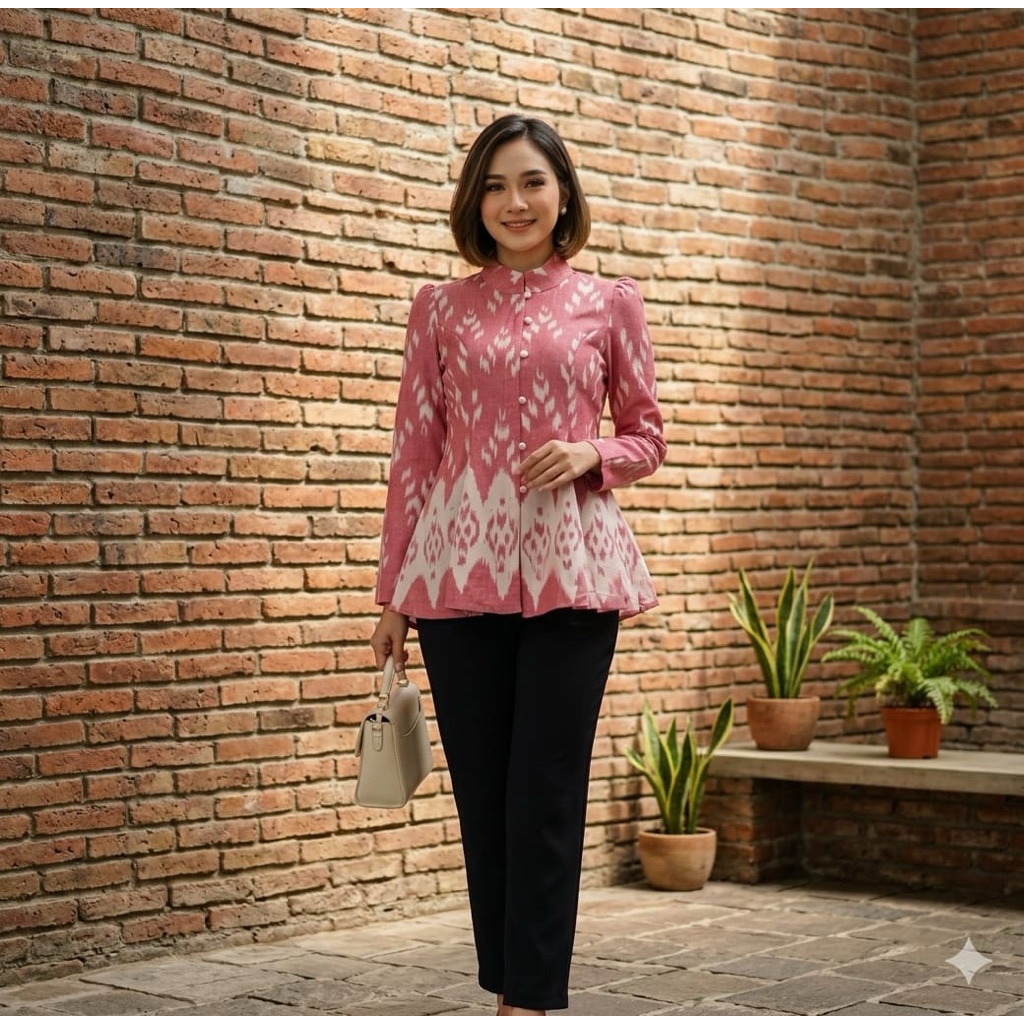 BLOUSE TENUN WANITA ATASAN KERJA WANITA BAJU KANTOR WANITA TERBARU BAJU TENUN ETHNIK BAJU TENUN LARI