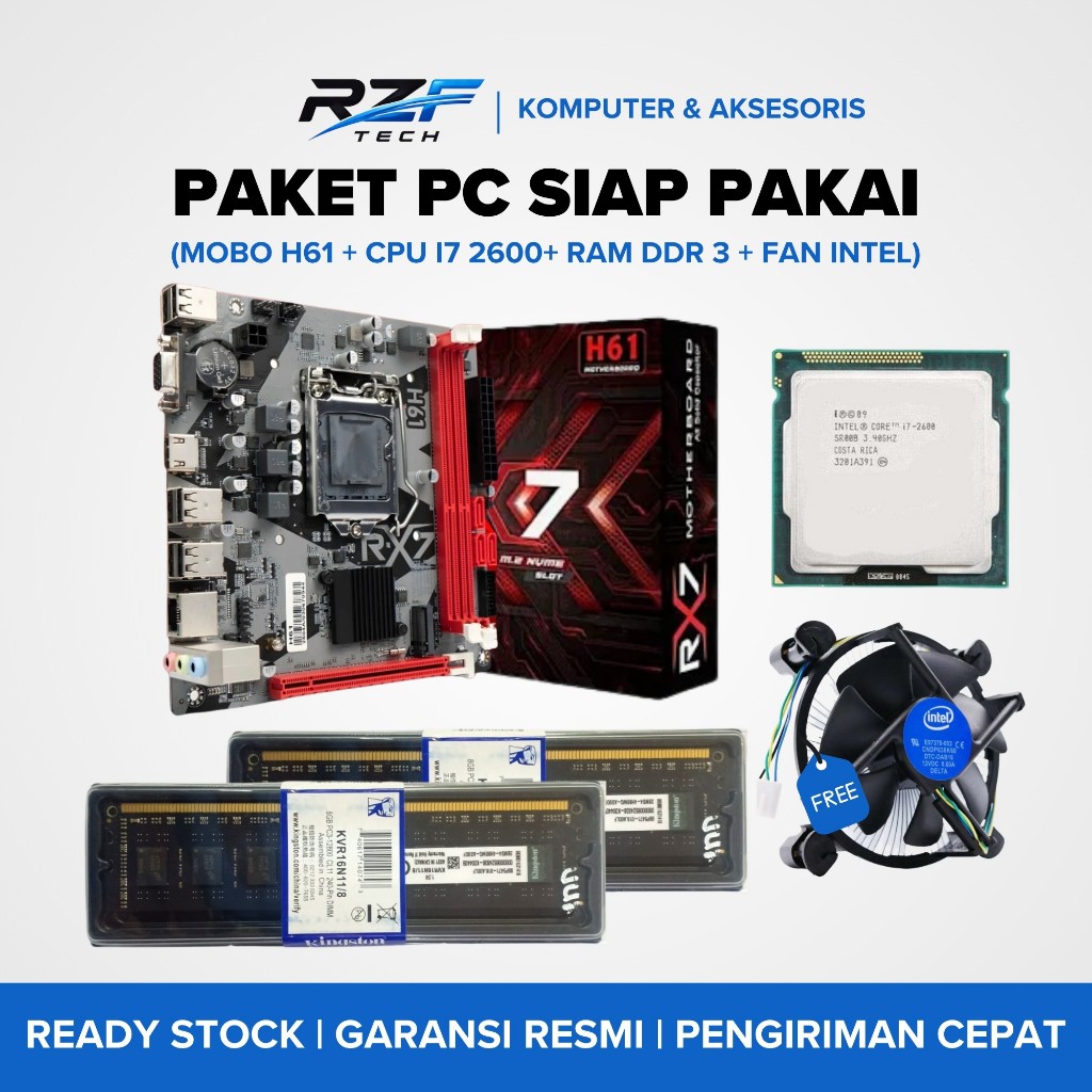 Paket Motherboard H61 RX7 LGA 1155 Ram DDR3 Gratis Fan Socket LGA 1155 DDR3 NVME HDMI VGA Mainboard 