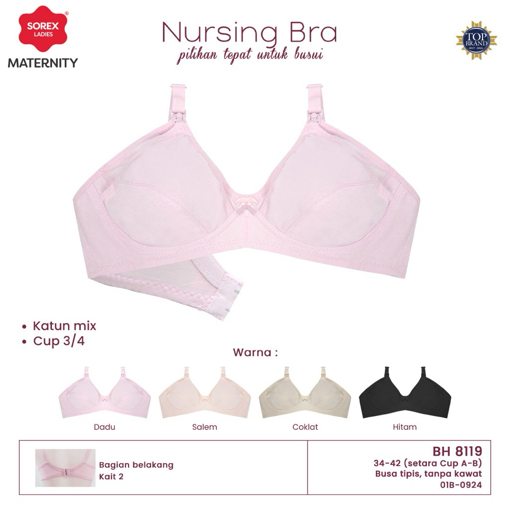 Nursing Bra Sorex Bh 8119 Cup A-B Cup 3/4 Busa Tipis Tanpa Kawat 34-42 | Bh Menyusui Sorex
