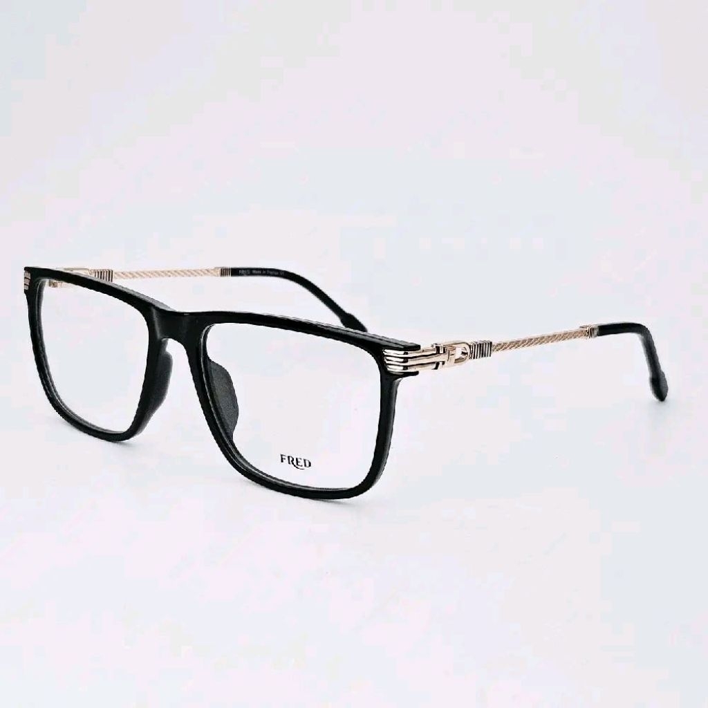Frame Kacamata Pria Wanita Elegan Fred FR22A39 Hitam Gold Bisa Lensa Blueray Photocromic Bluecromic