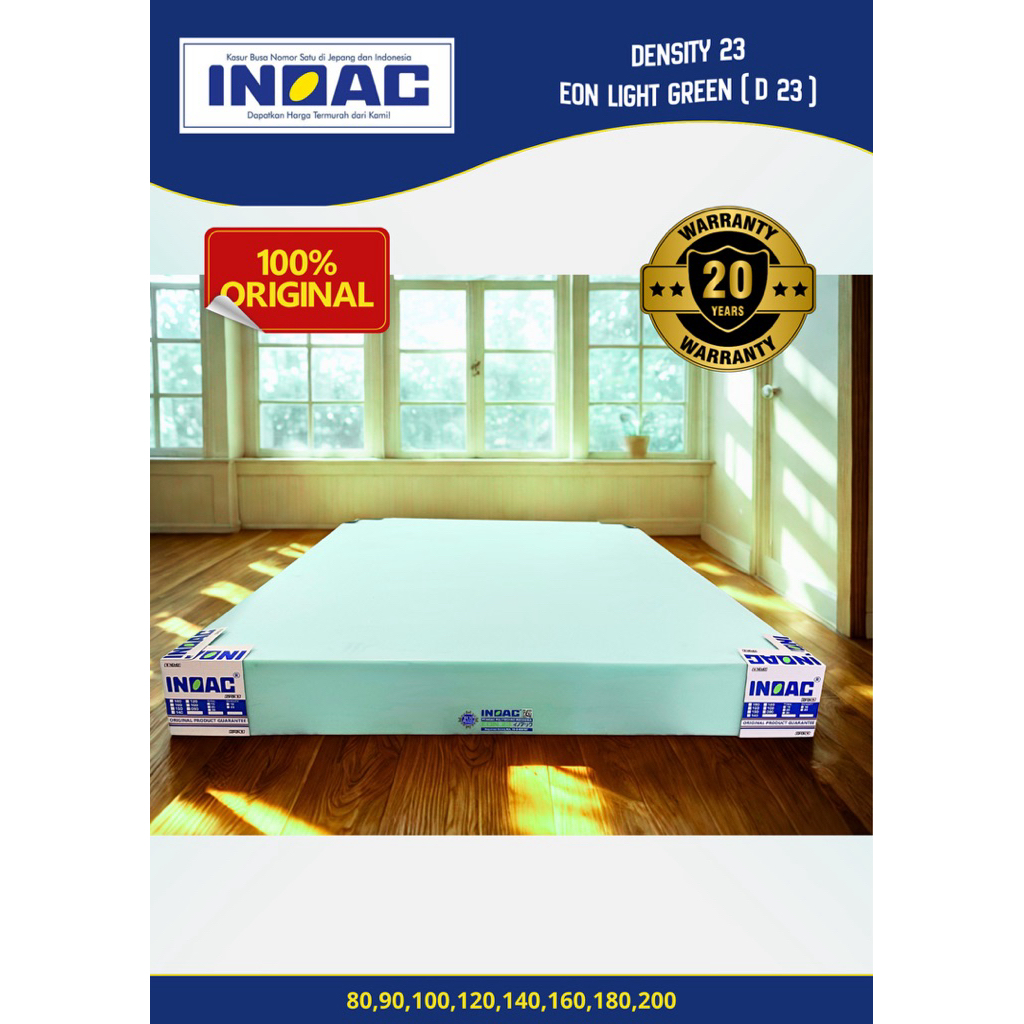 Kasur Busa INOAC DENSITY 23 , EON LIGHT GREEN 140x200x15 Original D23 Tebal 20cm GARANSI 20 Tahun D 