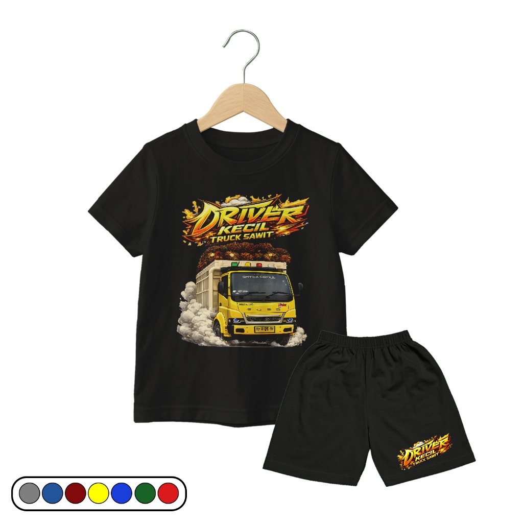 Setelan Kaos Motif Truk Oleng - Baju kaos Driver Kecil Truk Sawit Anak Umur 2 - 10 Tahun