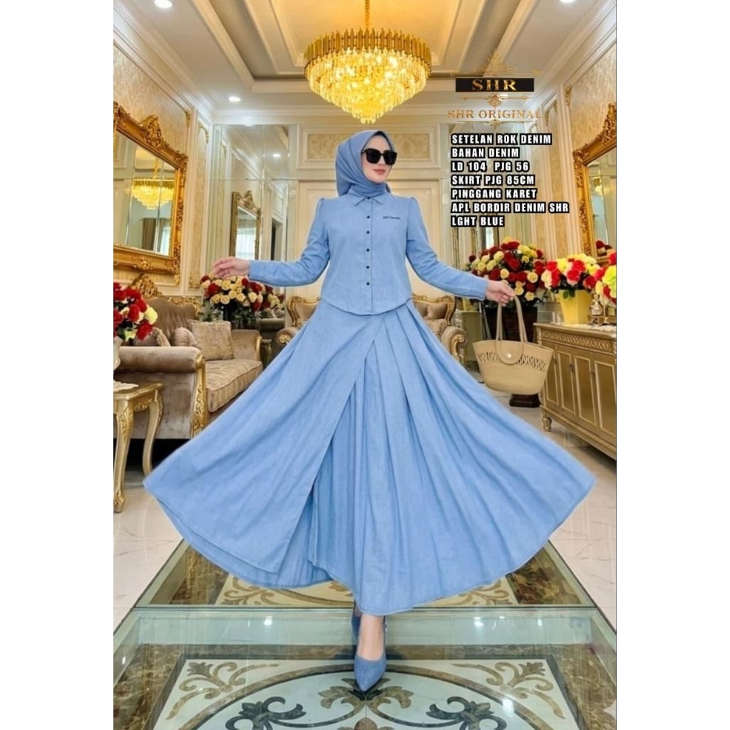 SHR ORIGINAL SET ROK GEJOLAK ASMARA DENIM WASH