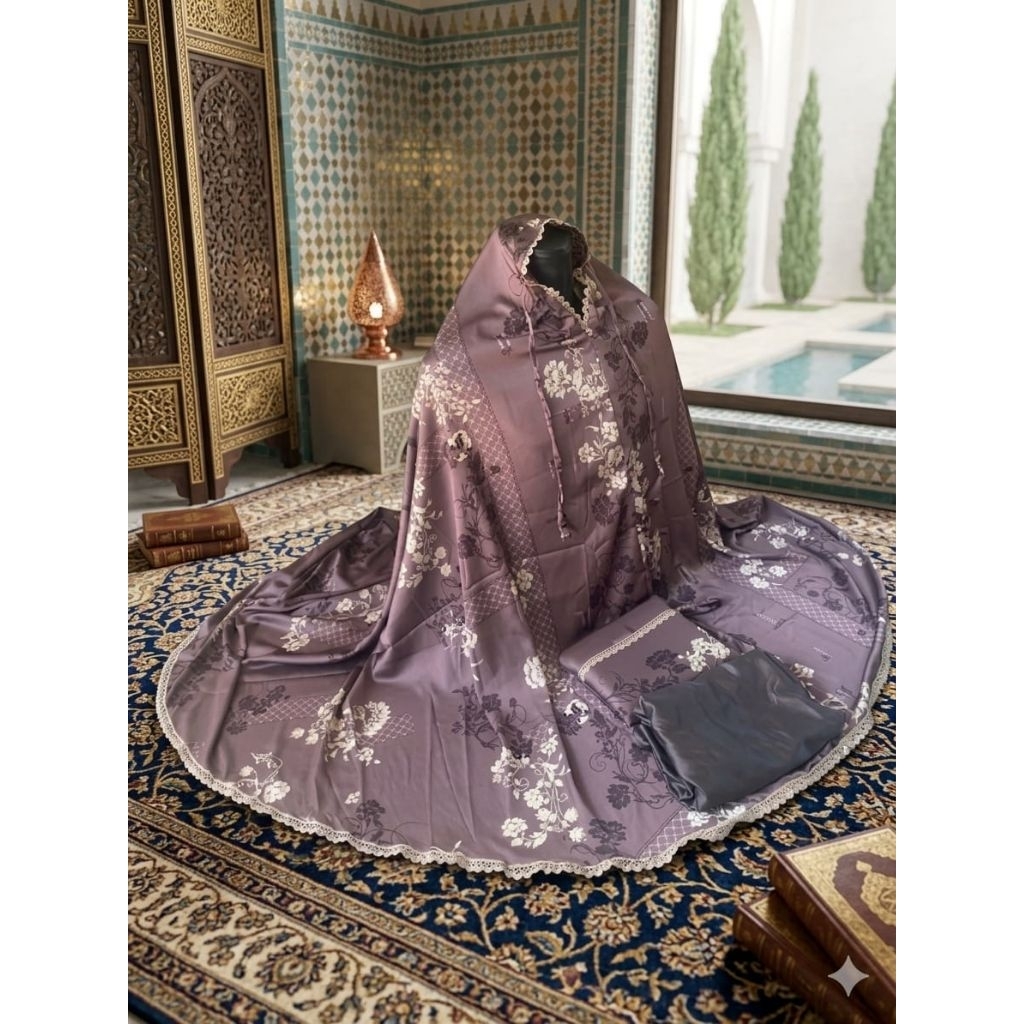 Mukena bahan armani silk ukuran dewasa rok velvet