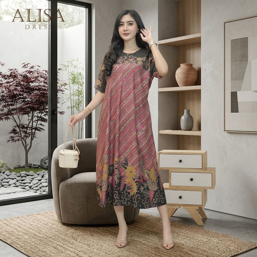 Daster Motif Batik LD 120cm Dress Simple Elegan Bahan Rayon Jumbo Busui Friendly