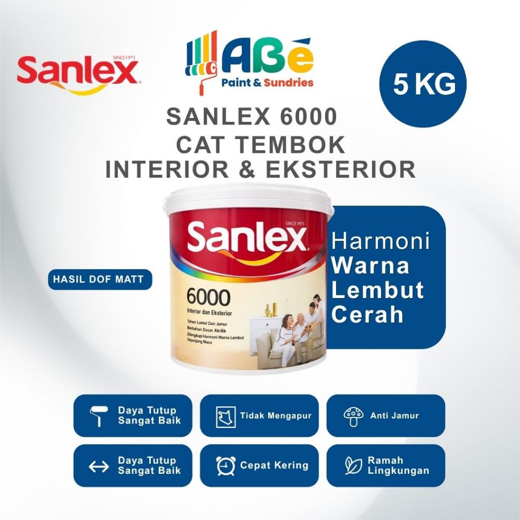 Cat Tembok Sanlex 6000 5 Kg - Cat Interior & Eksterior Anti Alkali Putih 6000