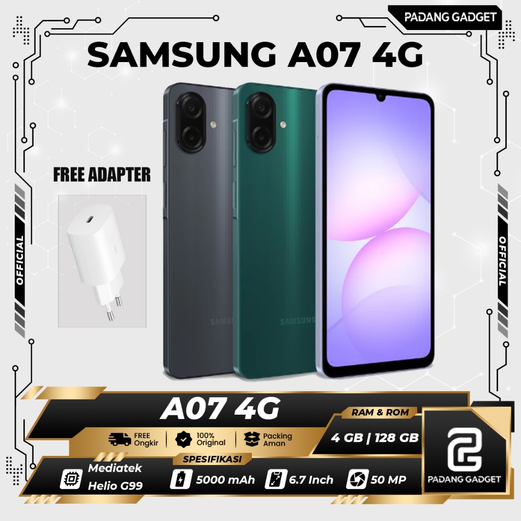 Samsung A07 4/64 4/128 8/256 GB | HP Original GARANSI RESMI | Mediatek Helioo G99 | Kamera 50 MP