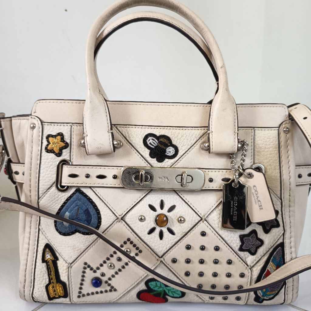 Ori C0ACH Swagger 27 in Embellished Canyon Quilt Leather Tas Bahu Selempang Kulit Asli Wanita