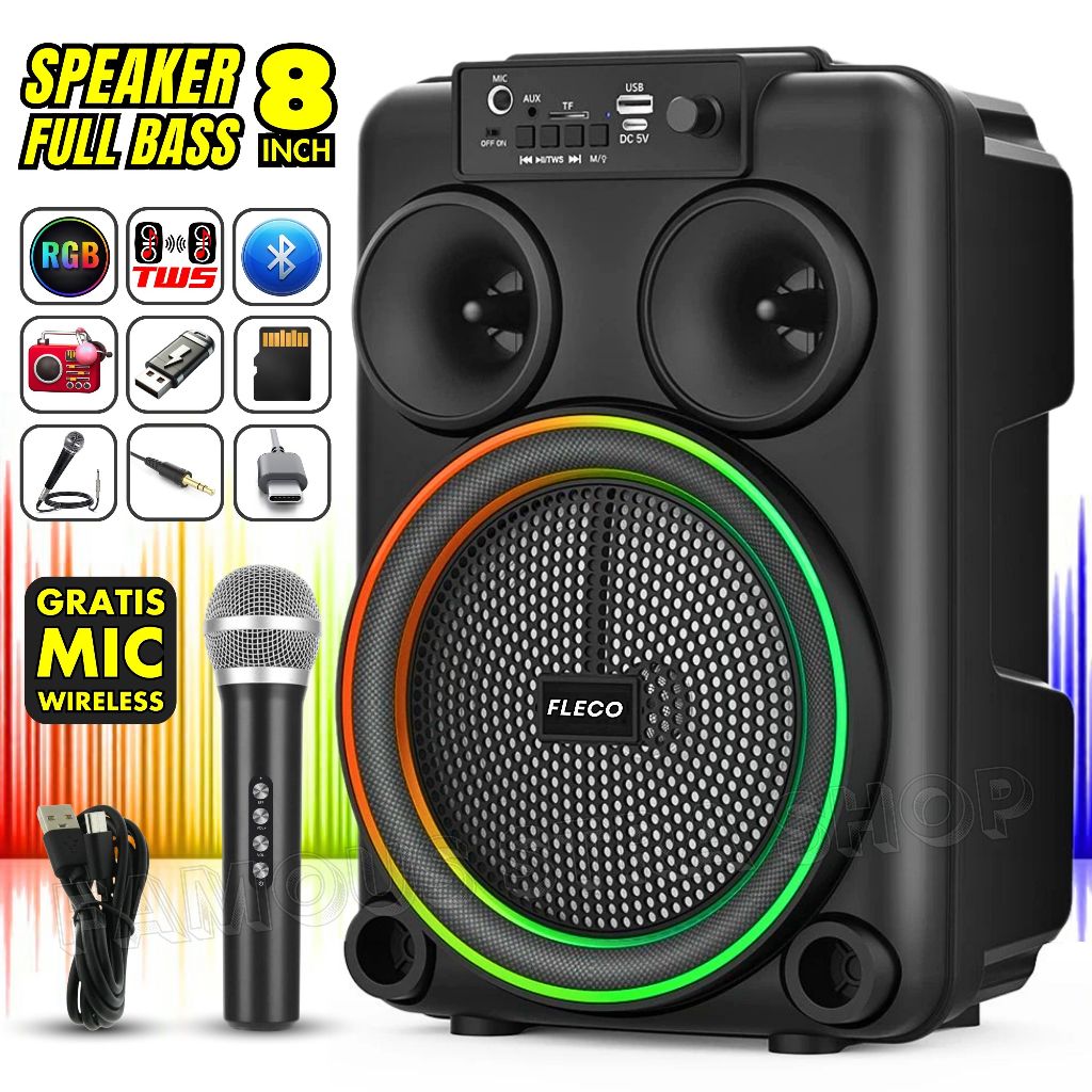 MURAH BANGET Speaker Full Bass 8Inch 1000W Mic Karaoke Speaker TV, HP, Laptop, Komputer SPEAKER FLEC
