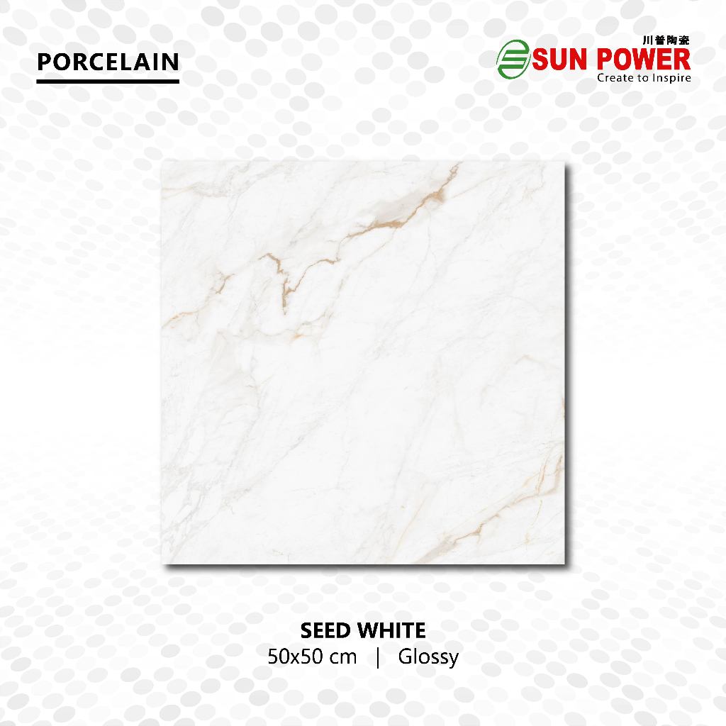 SUN POWER Seed White 50x50 Glossy – Keramik Tiles (Sun Glazed Tiles) Lantai & Dinding Sun Power Cera