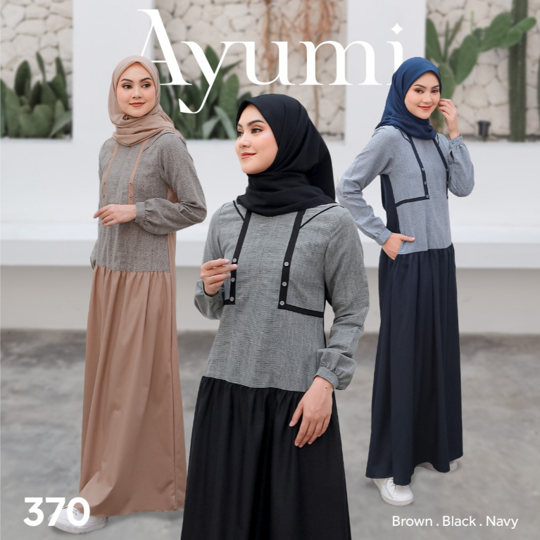 AYUMI 370 NAVY, AYUMI 370 BROWN & AYUMI 370 BLACK, GAMIS REMAJA PAKAIAN WANITA TERBARU