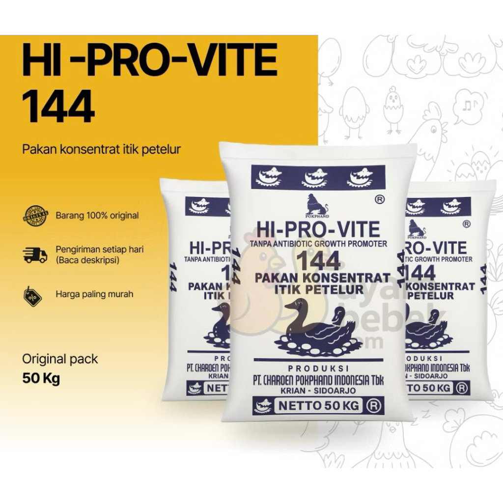 1 SAK 50 KG HI PRO VITE 144 Konsentrat Bebek Petelur | Untuk Bebek / Itik / Entok Petelur |