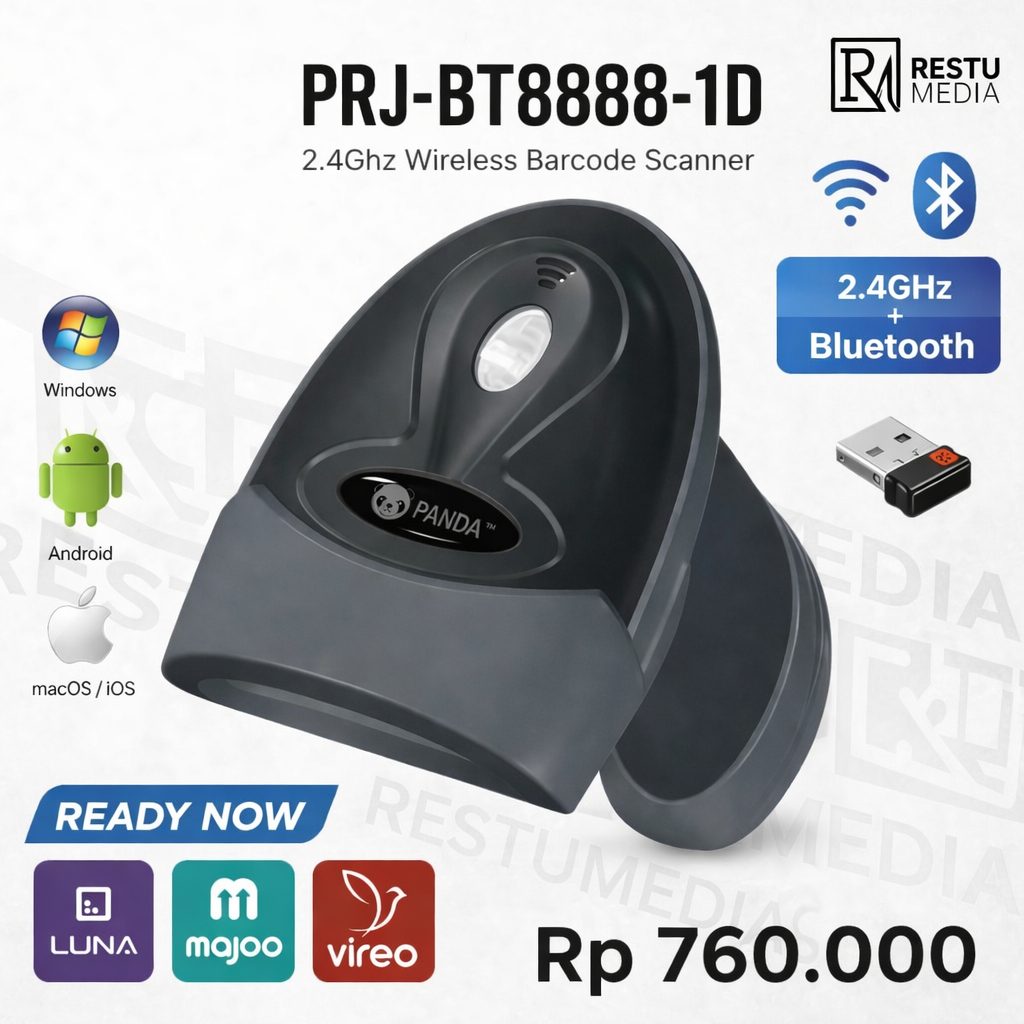 PANDA PRJ-BT888-1D WERELESS LASER BARCODE SCANNER (BLUETOOTH+2.4G) Mesin - Not Specified