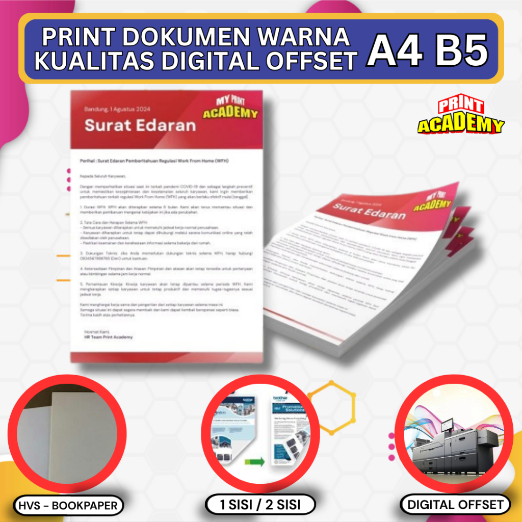 CETAK DOKUMEN / PRINT DOKUMEN FULL COLOR HVS BOOKPAPER KUALITAS DIGITAL OFFSET A4 B5