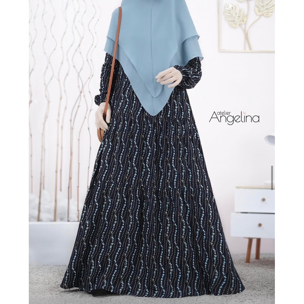 [SIAP KIRIM] BELLA DRESS RAINY FLO NAVY SIZE S XL 3XL BY ATELIER ANGELINA