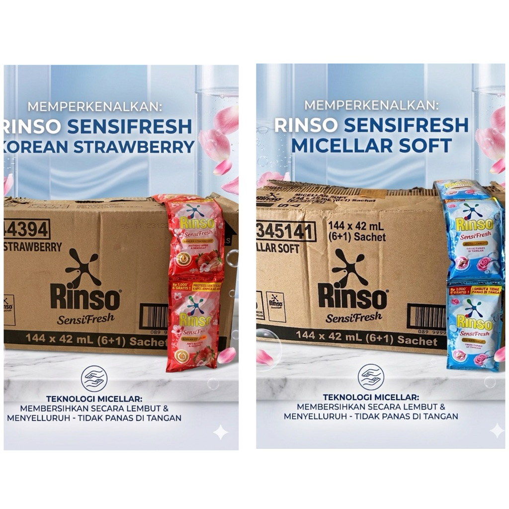 [NN store] 1 dus rinso cair 1000, 1 karton rinso liquid 144 sachet @42 ml