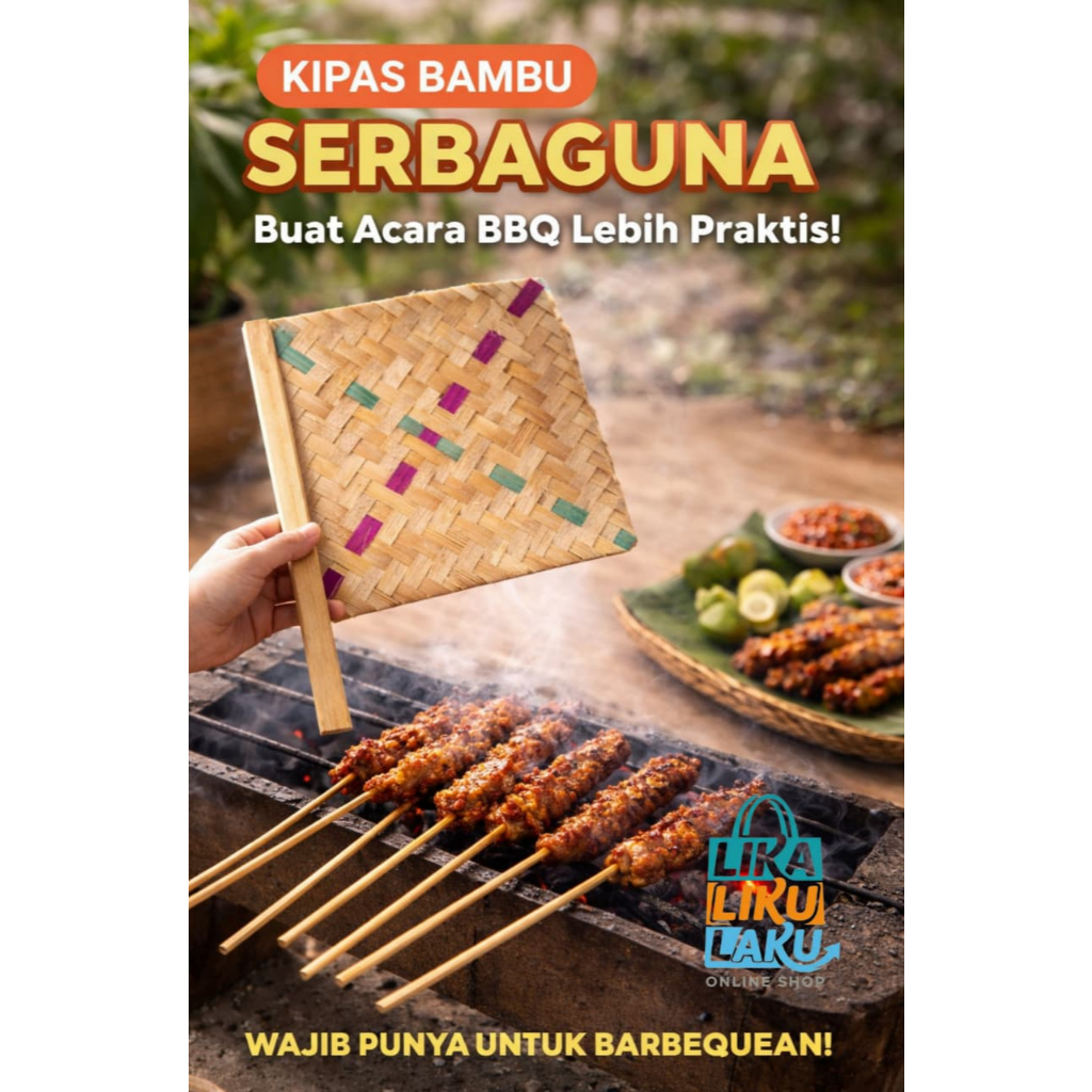 Kipas Bambu Tradisional Kerajinan Tangan - Kipas Grill Sate Bakaran Anyaman Bambu Premium
