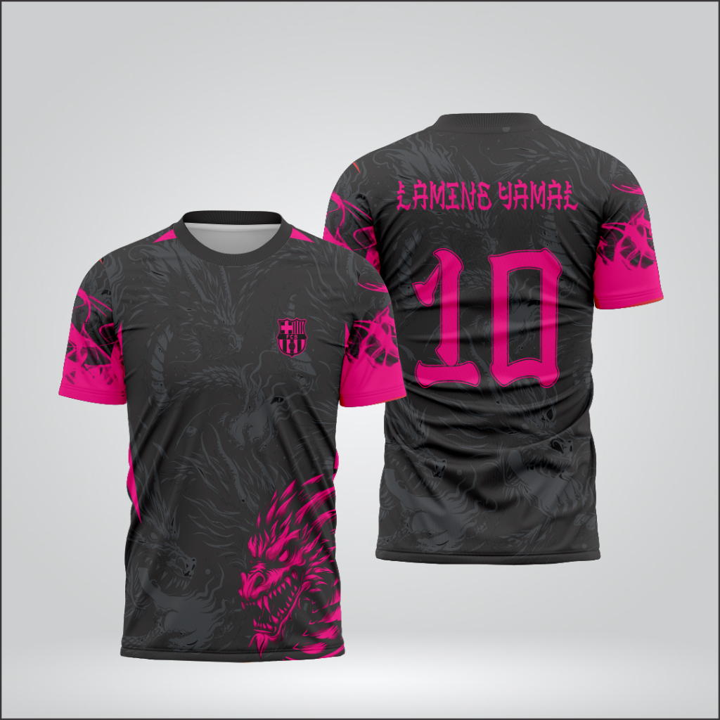 jersey barcelona dargon pink hitam konsep fantasi free nama dan nomor punggung,full printing