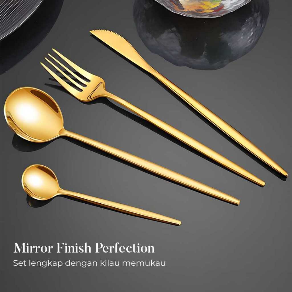 Termurah Sendok Garpu Alat Makan Korea Stainless Steel Tebal Gold Set 24 Pcs Yusanhao - DS0053