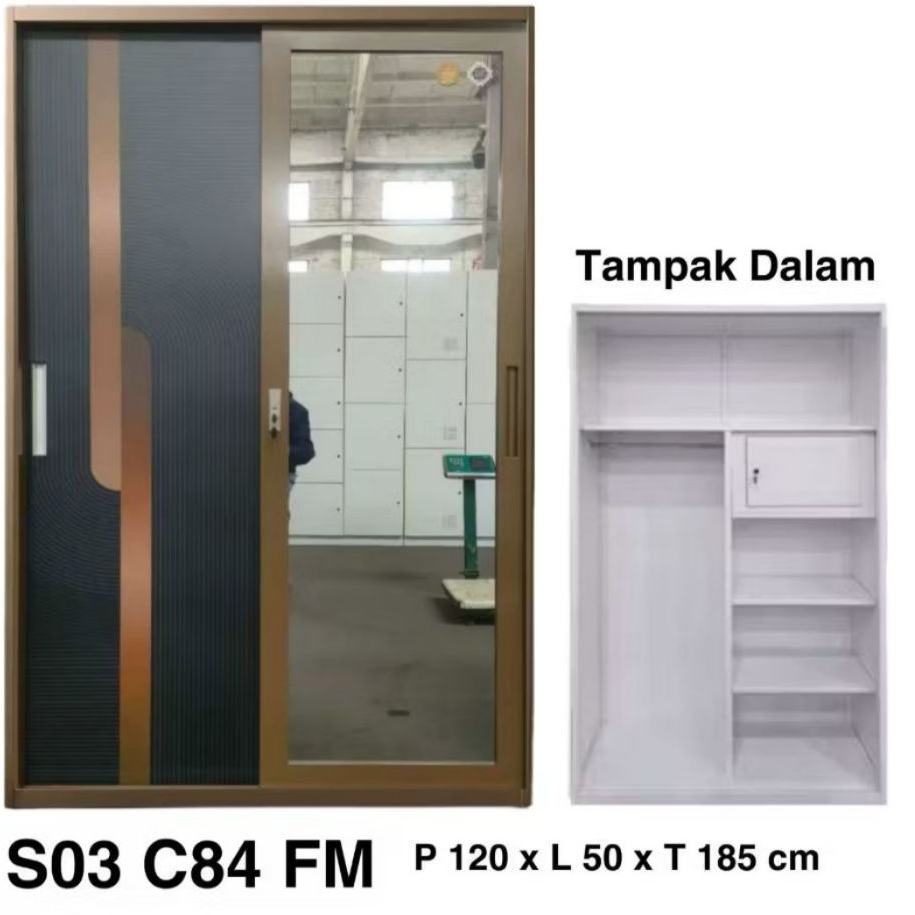 LEMARI PAKAIAN BESI 2 PINTU SLIDING LEMARI BAJU