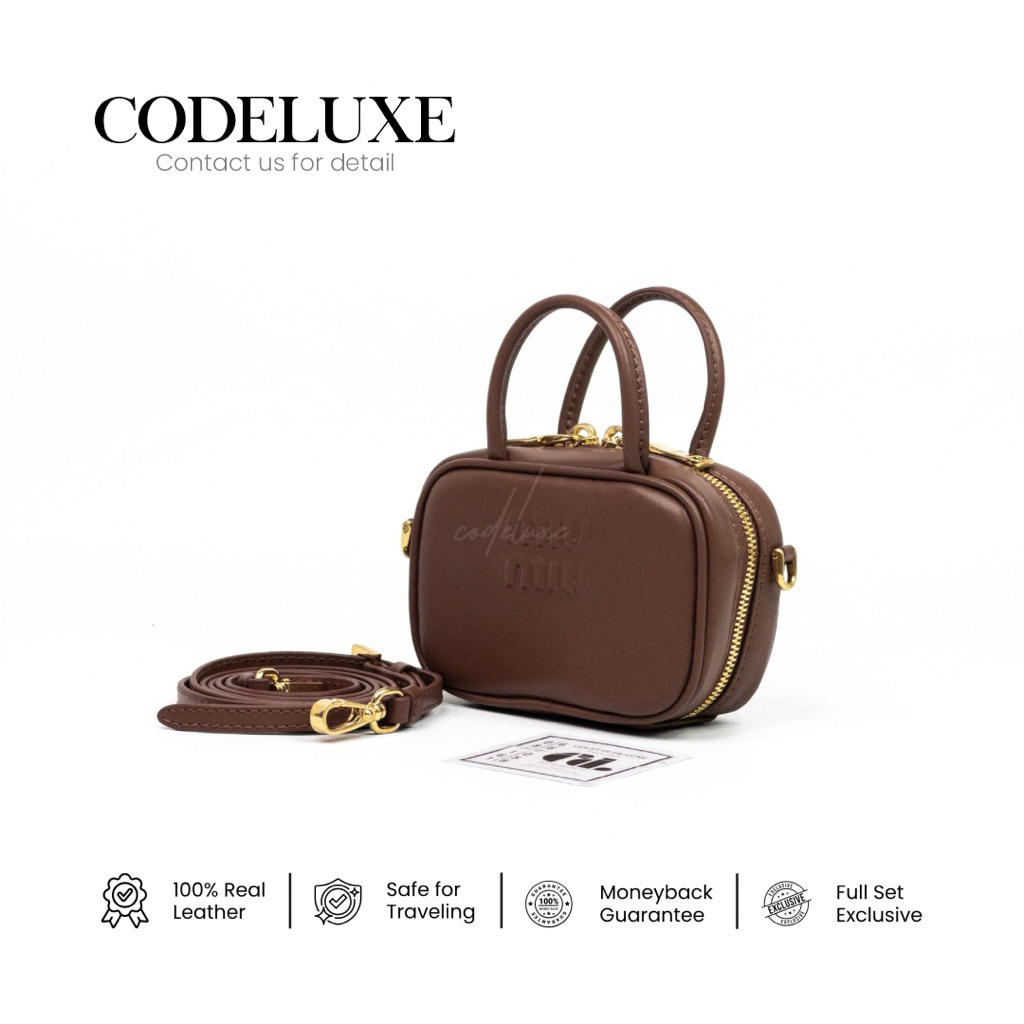 [CODELUXE] Leather Micro Bag Charm Calfskin Leather Caramel