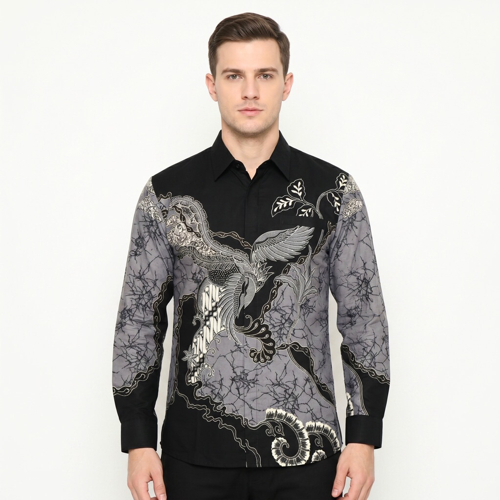 |Magnus| Kemeja Batik Pria Slimfit Lengan Panjang Bahan Katun 40S Lapis Furring Arrow Warna Hitam Mo