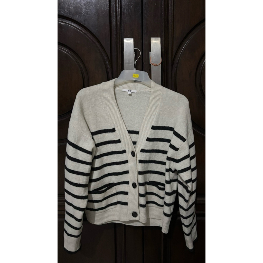Cardigan UNIQLO Souffle Yarn Stripe White