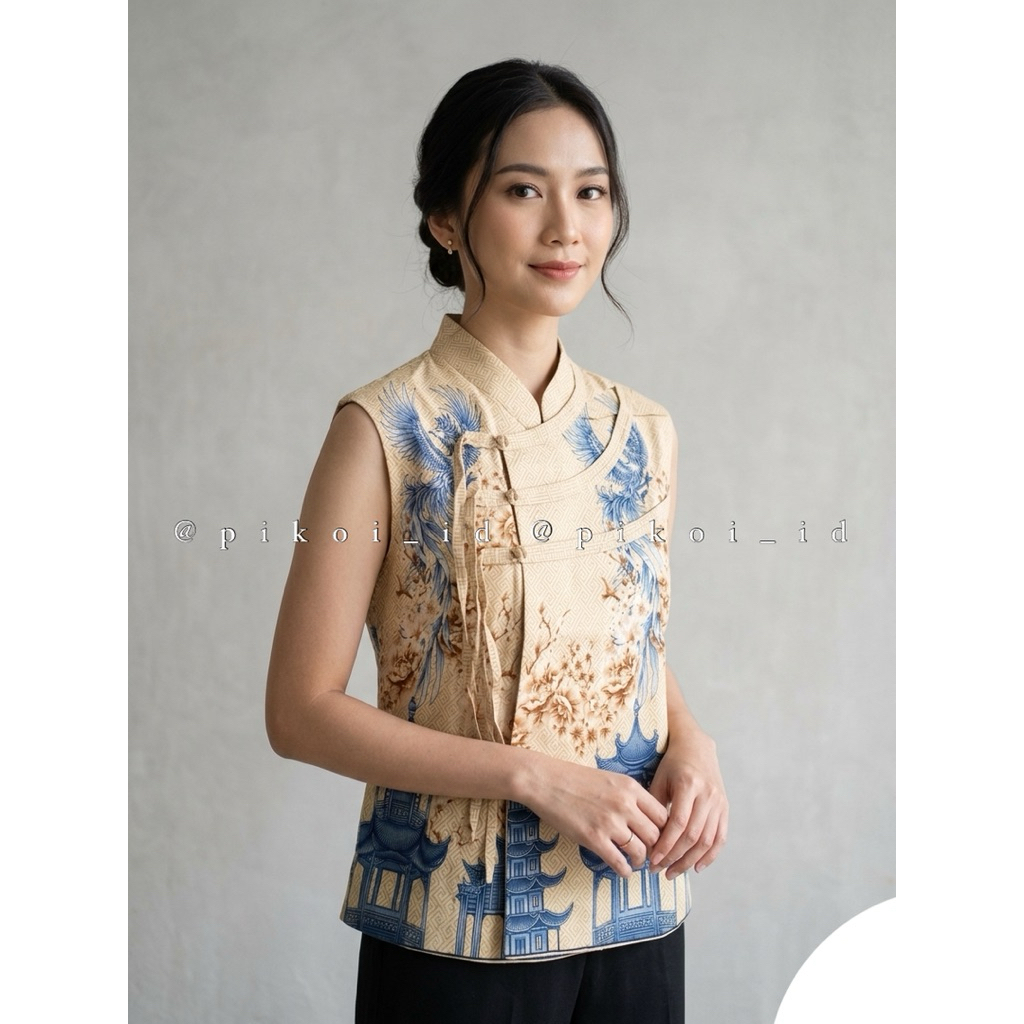 Atasan Sleeveless batik wanita modern kuning pastel merah maroon 149 4371
