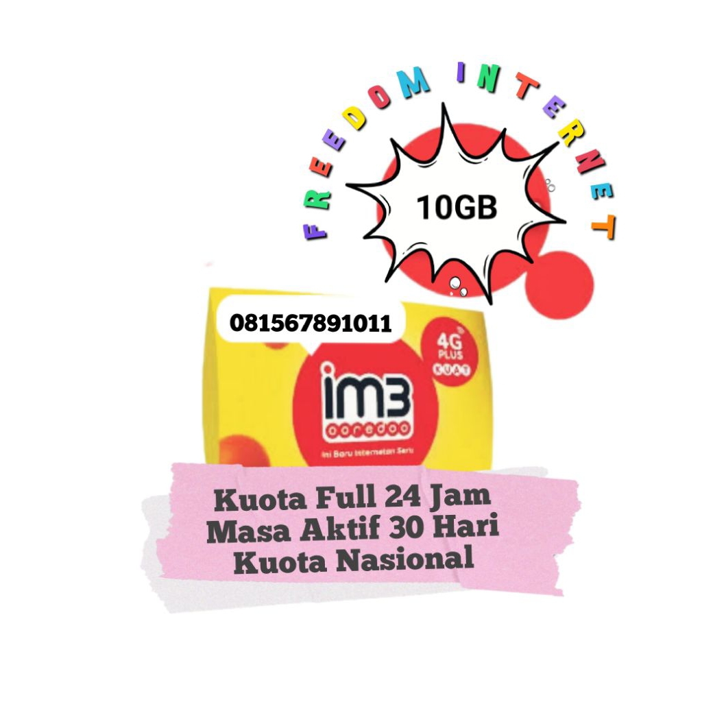 Kartu Perdana IM3 Kouta 10GB Full 24 Jam