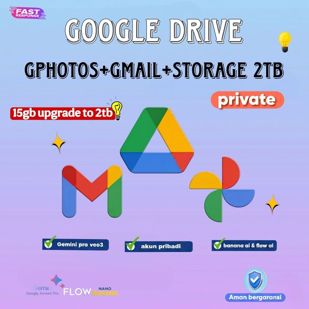 GOOGLE DRIVE, PHOTO, GMAIL STORAGE 2TB | GEMINI PRO FULL GARANSI