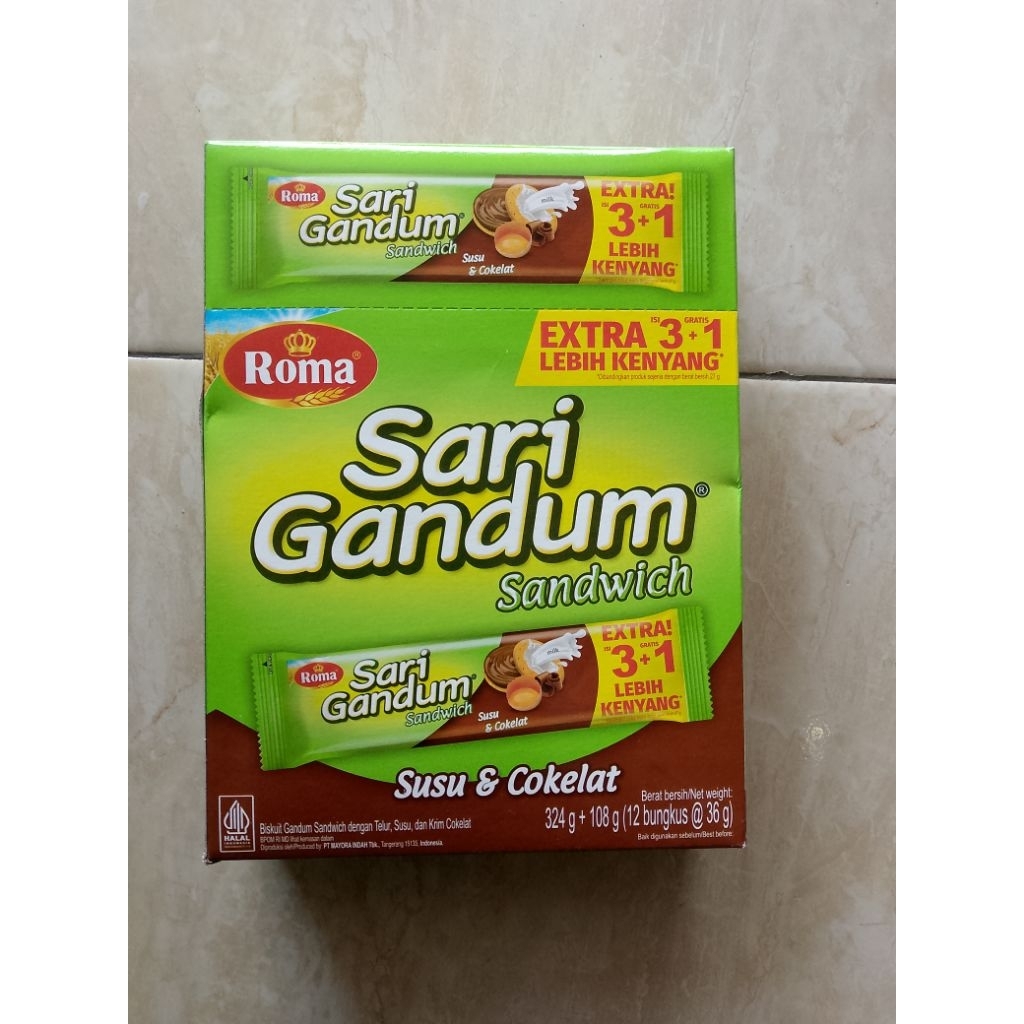 Biskuit Sandwich Roma Sari Gandum Rasa Susu Cokelat, Peanut Butter, Kacang