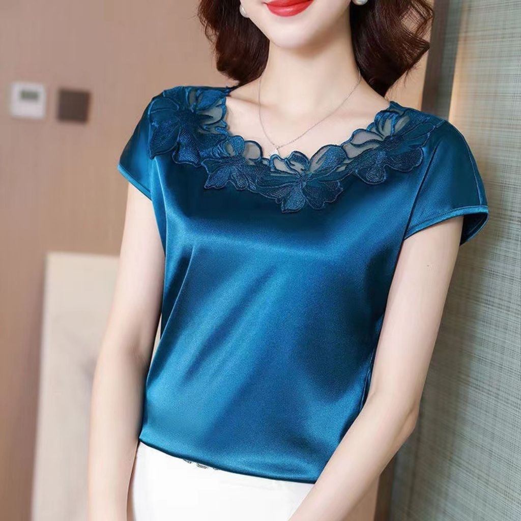 blouse wanita bahan silk satin
