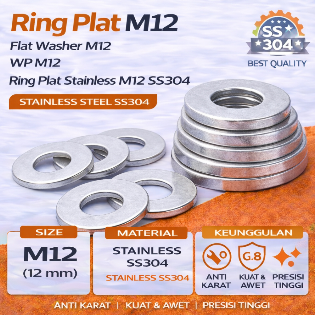 Ring Plat M12 / Flat Washer M12 / WP M12 / Ring Plat Stainless M12 SS304