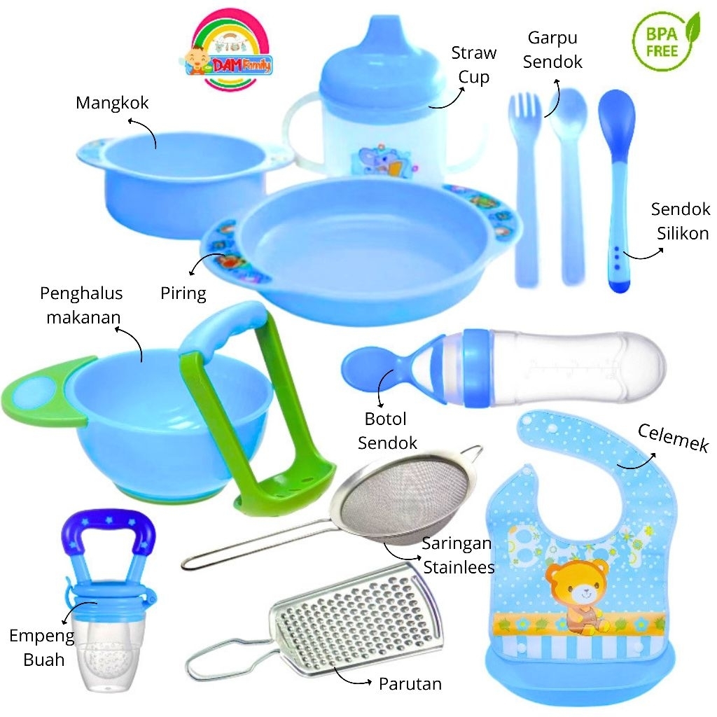 Paket Alat MPASI Bayi Peralatan Makan Bayi Tempat Makan Anak Mangkok Sendok Celemek food Kontainer B